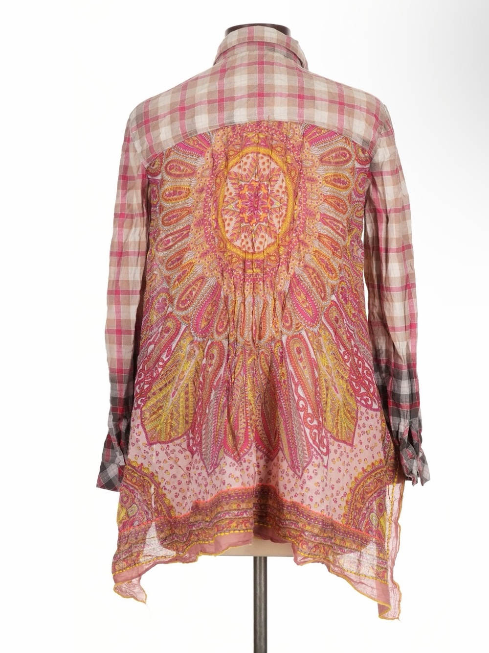 Aratta Silent Journey Mandala Plaid Paisley Mixed Print Flannel Tunic L - Picture 3 of 5